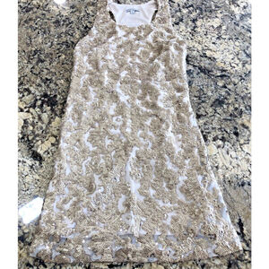 MED Alberto Makali Womens Knee Length Sequin Dress Stretchy Gold Cocktail Prom